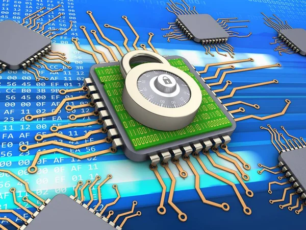 Computer chips with lock — Stock Photo, Image