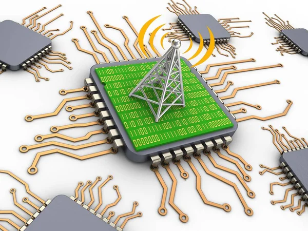 Chips de computador com antena — Fotografia de Stock