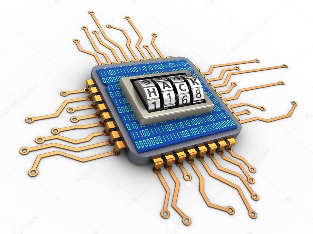 3d microchip with code dial and binary code