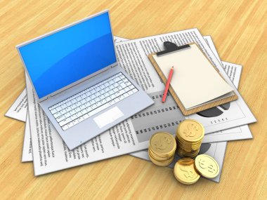 belgeler ve bilgisayar üzerinde ahşap masa