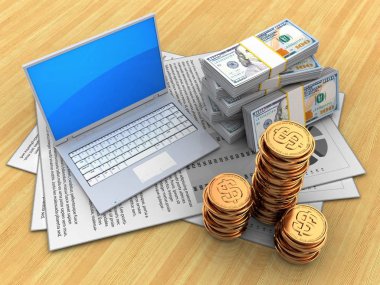 belgeler ve bilgisayar üzerinde ahşap masa