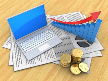 belgeler ve bilgisayar üzerinde ahşap masa