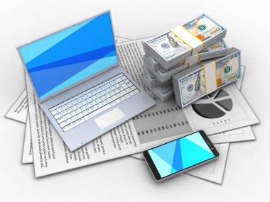 belgeler ve beyaz dizüstü bilgisayar çizimi