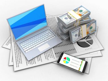 belgeler ve beyaz dizüstü bilgisayar çizimi