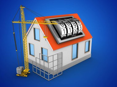 üzerinde mavi ev kırmızı çatı