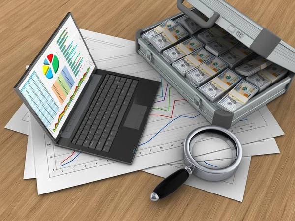 Carte diagramma e personal computer — Foto Stock