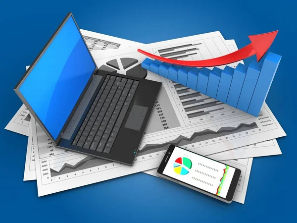 Affärsdiagram och svart laptop — Stockfoto