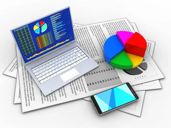 Illustration of documents and pc — Stock Photo, Image
