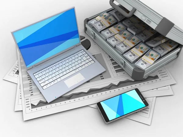 Diagram bisnis dan laptop putih — Stok Foto