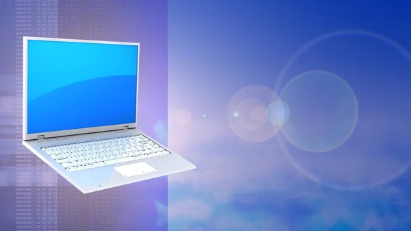 ノート パソコンとレンズのフレアと空の背景 — ストック写真