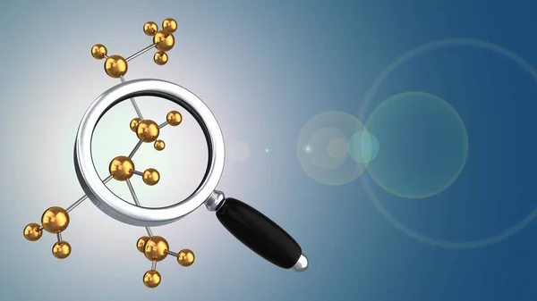 Molecular shape and magnifying glass — Stock Photo, Image