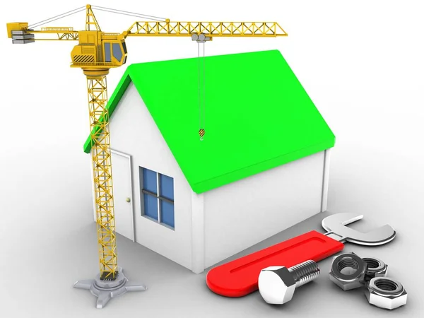 House with wrench and crane — Stock Photo, Image