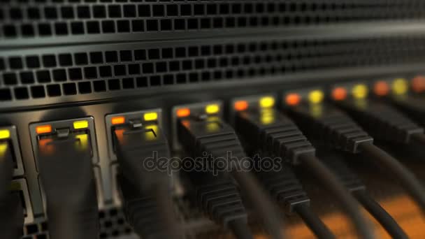 Сетевые кабели на сервере — стоковое видео