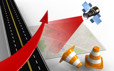 Kırmızı ok ile harita ve koniler onarmak