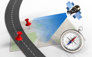 Kırmızı iğneler ile harita ve pusula