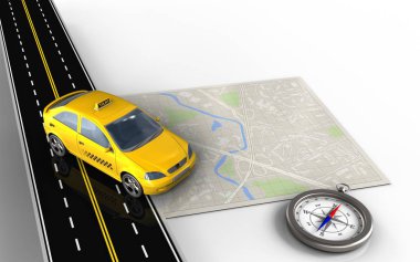 taksi ile harita ve pusula