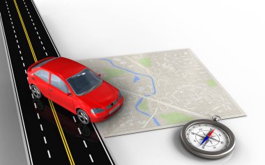 Araba ile harita ve pusula