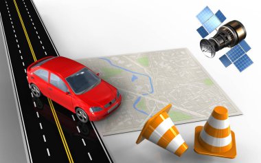  Araba ile harita ve koniler onarmak