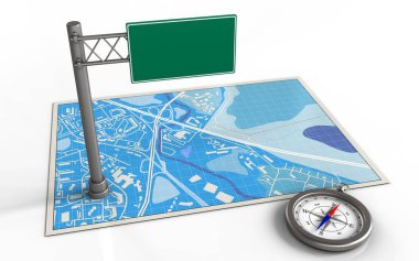 Dizin işareti ile harita ve pusula