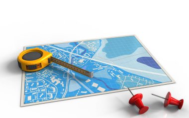 ölçü aracı ve kırmızı pins Haritası