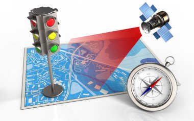 trafik ışığı ve uydu haritası