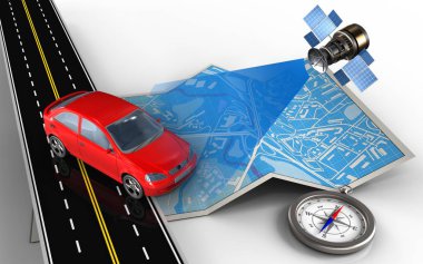 Araba ile harita ve pusula
