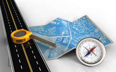 ölçü aracı ile harita ve pusula