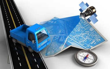 kamyon ile harita ve pusula