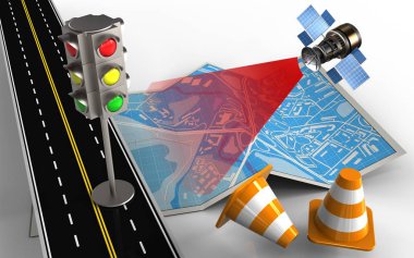 trafik ışığı ile harita ve koniler onarmak