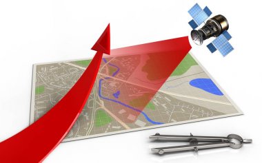 Kırmızı ok ve uydu haritası