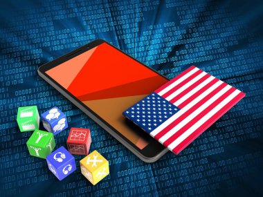küpleri ve ABD bayrağı ile cep telefonu