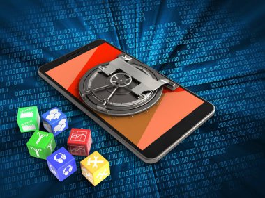 küpleri ve kasa kapısı ile cep telefonu