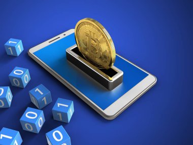 hareket eden telefon ile ikili küpleri ve bitcoin