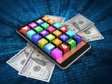 banknot ve uygulama simgeleri ile cep telefonu