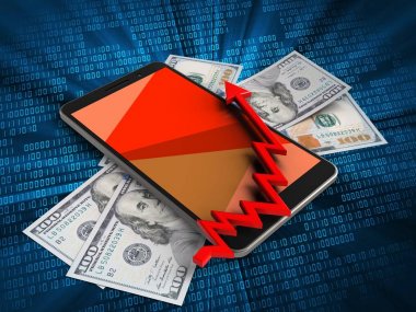 telefon ile banknot ve ok grafiği