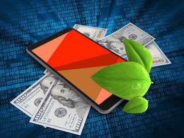 telefon ile banknot ve yaprakları