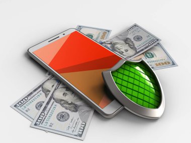 telefon ile banknot ve kalkan