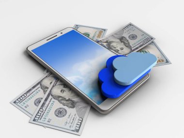 telefon ile banknot ve bulutlar