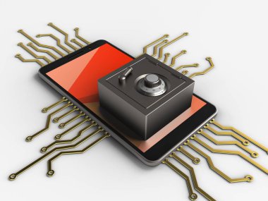 telefon ile elektronik devre ve çelik kasa