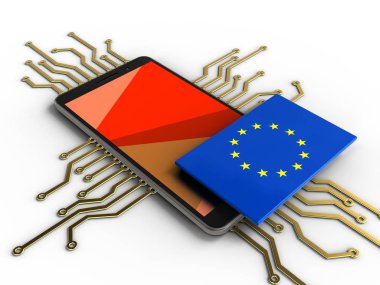 telefon ile elektronik devre ve AB bayrağı