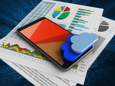 telefon ile iş kağıtları ve bulutlar