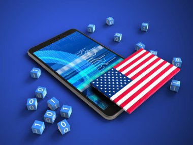 telefon ile ikili küpleri ve ABD bayrağı