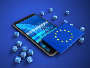 telefon ile ikili küpleri ve AB bayrağı