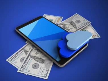 telefon ile banknot ve bulutlar