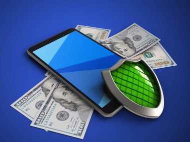 telefon ile banknot ve kalkan