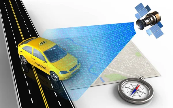 Map with taxi and compass — Stock Photo, Image