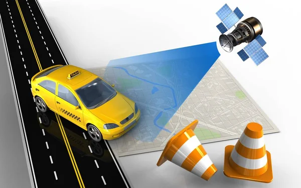 Map with taxi and repair cones — Stock Photo, Image