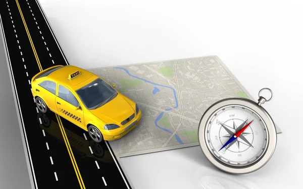 Map with taxi and compass — Stock Photo, Image