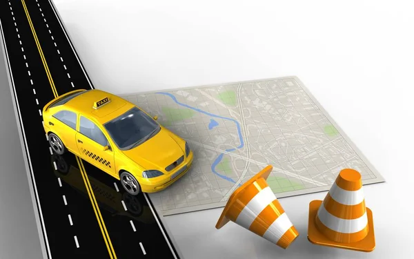 Map with taxi and repair cones — Stock Photo, Image