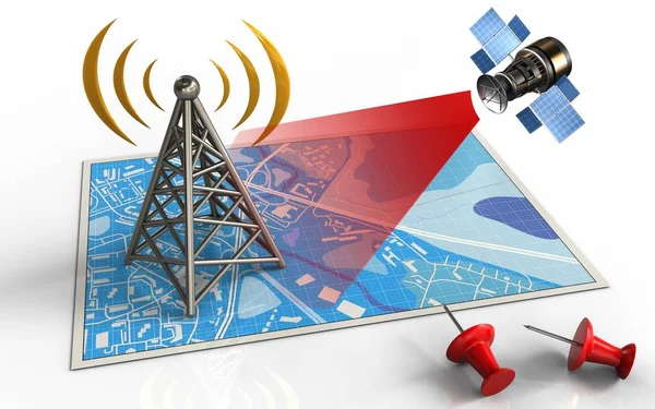 Mapa con antena y satélite —  Fotos de Stock